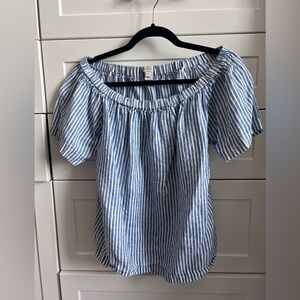 J. Crew Blue and White Striped Women's off the shoulder Top